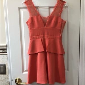 Coral BCBG dress with lace detailing